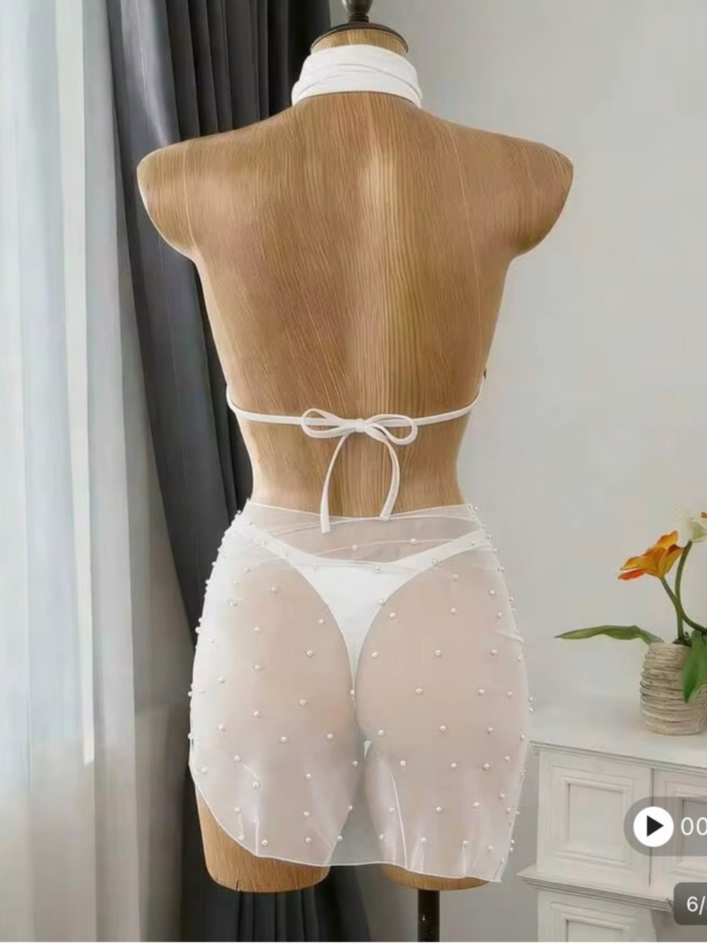SHEIN White Sheer Pearl-Accent Swim Sarong - Picture 3 of 4